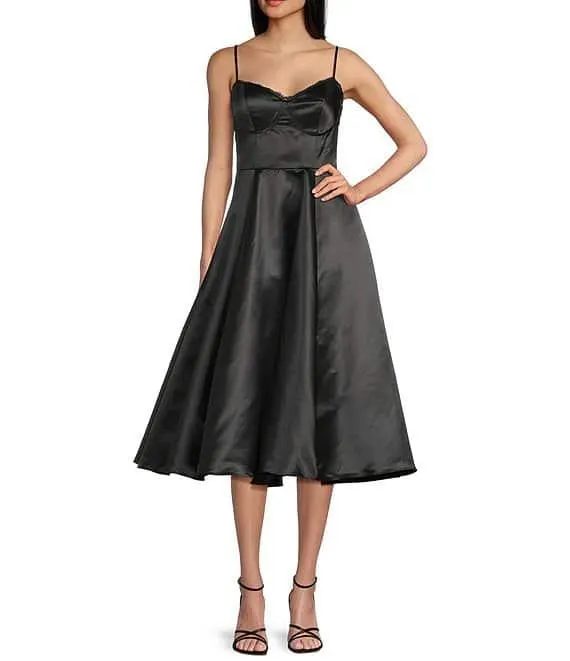 Sweetheart Neck Lace Trim Spaghetti Strap Midi Party Dress