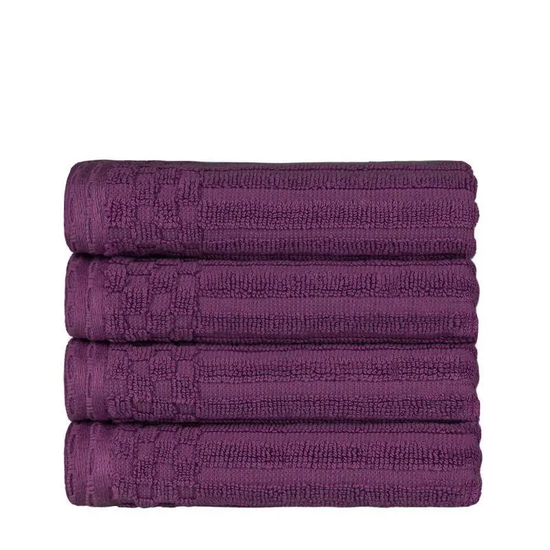 Plush Cotton Ribbed Checkered Border Medium Weight Towel Set by Blue Nile Mills