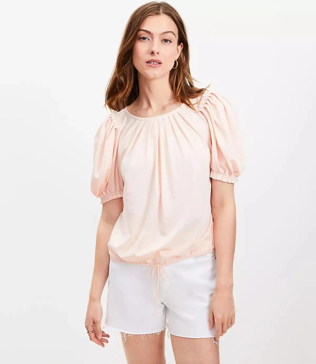 Pleated Tie Puff Sleeve Top