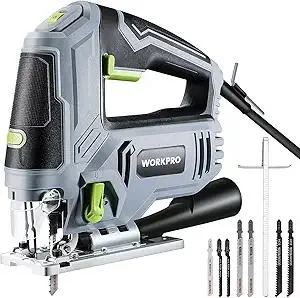 WORKPRO Jigsaw, 6.5AMP 850W Corded Electric Jig Saw Tool Kit with 6 Variable Speeds, 7 Blades, ±45° Bevel Cutting, LED Light, 3000 SPM, 4 Orbital Settings, Edge Guide, Tool-free Blade Changing