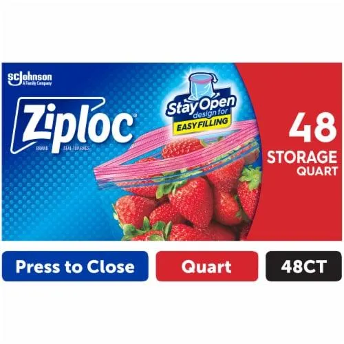 Ziploc® Quart Storage Bags, Stay Open Design, Easy to Fill, 48 count