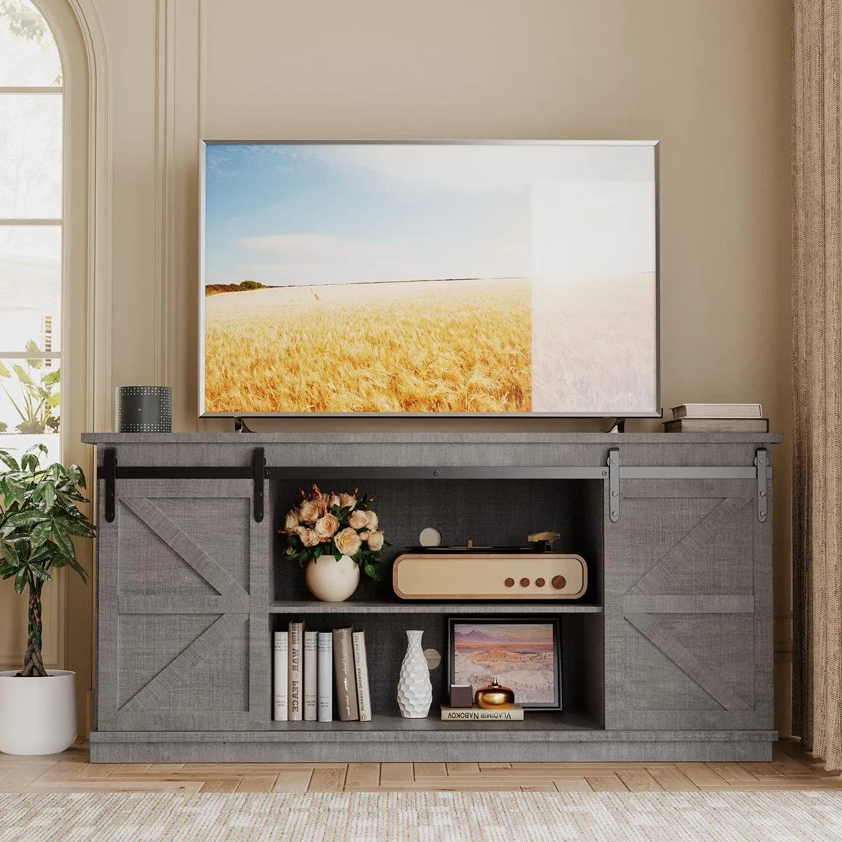 Hartin TV Stand with Sliding Barn Doors for TVs up to 65"