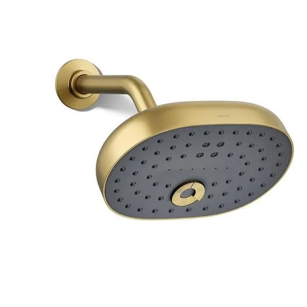 Statement 3-Spray Patterns with 2.5 GPM 8 in. Wall Mount Fixed Shower Head in Vibrant Brushed Moderne Brass