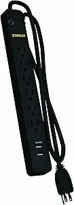 Stanley 33251 6-Outlet 2 USB 400 Joule Surge Protector, Black