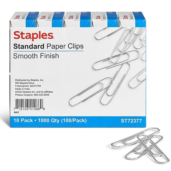 Staples Smooth Standard Paper Clips,