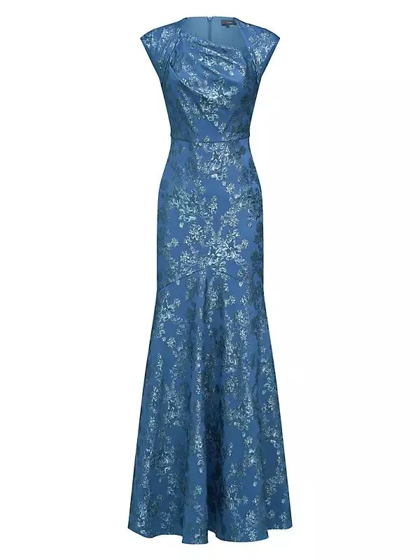 Beatrice Asymmetric-Neck Fit & Flare Gown