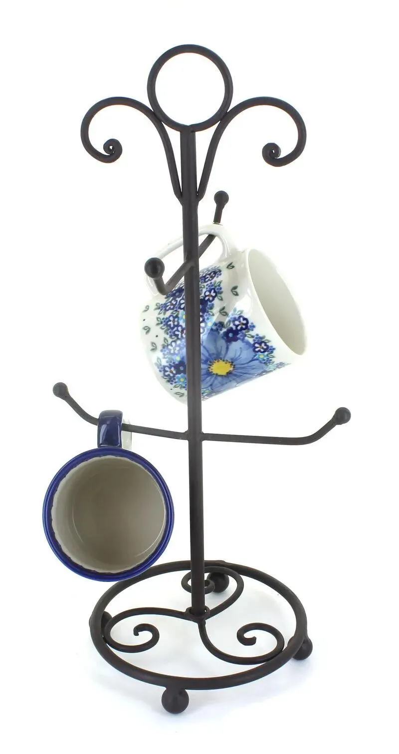 Blue Rose Polish Pottery 4 Arm Mug Stand with Circle Top
