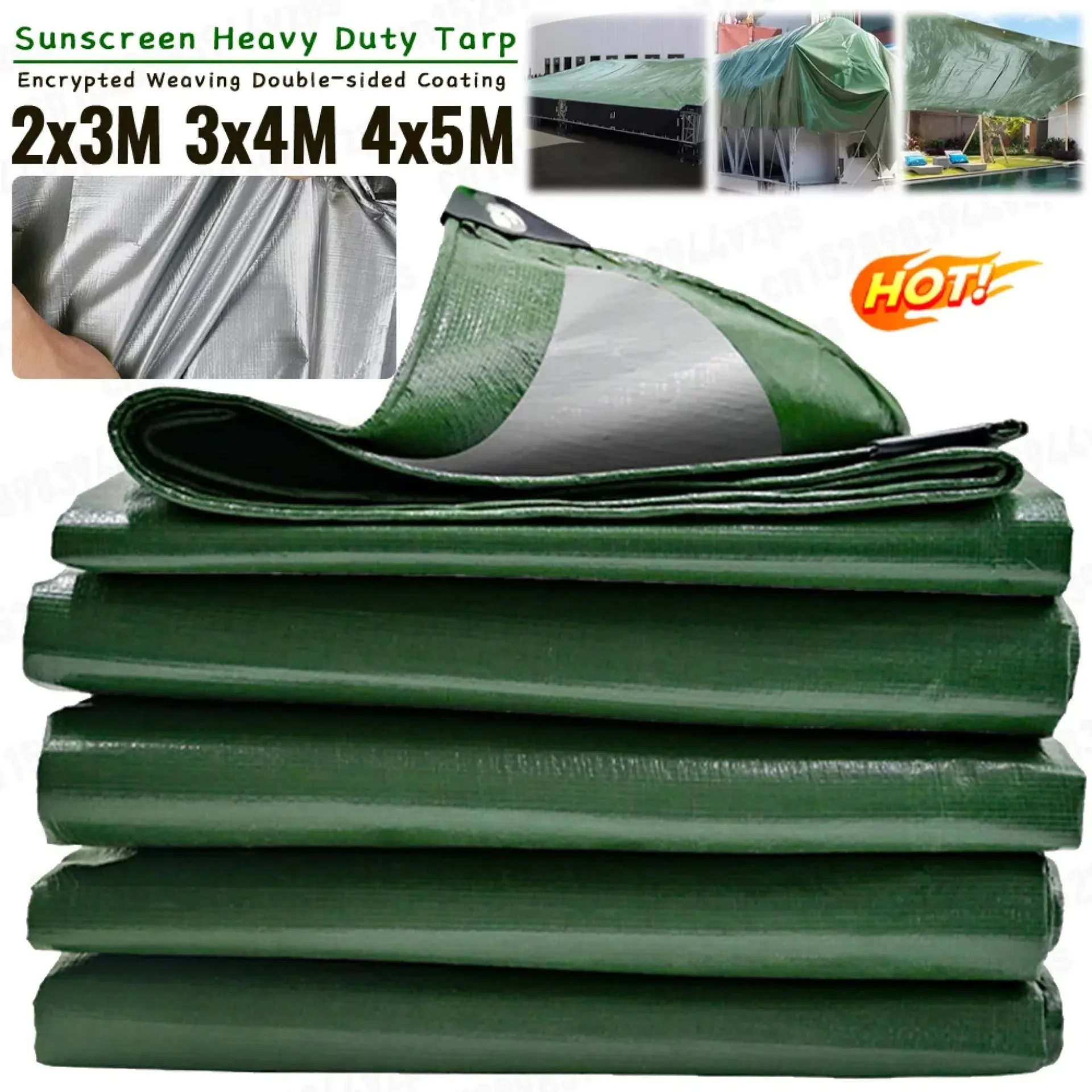 Lona grande impermeable, lona verde, multiusos, protectora contra la lluvia, protector solar, lona impermeable, refugio solar, suministros para acampar, herramientas