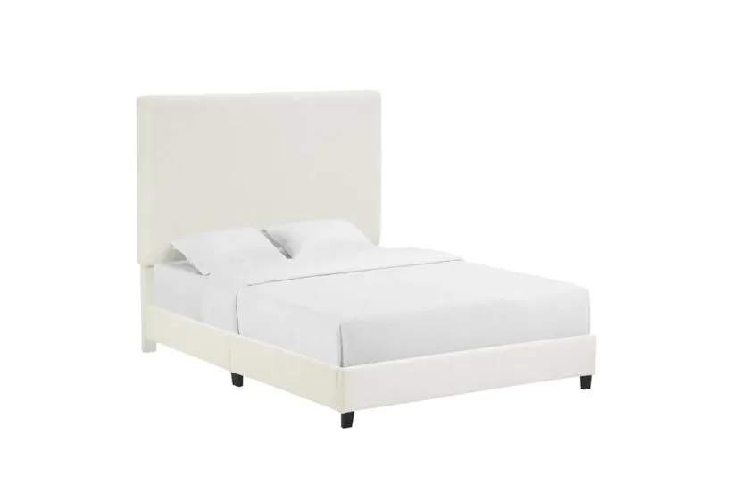Noelle White Queen Boucle Fabric Upholstered Panel Bed