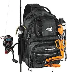 KastKing BaitSpace Fishing Sling Bag, Fishing Backpack with Rod & Beverage Holder, Tackle Bag for Fishing Gear