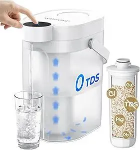 Waterdrop 0 TDS Zero TDS Water Rechargeable Water Filter Dispenser, 4-Stage Instant Electric Powerful Pitcher, Reduce Chlorine, Lead, 15-Cup Countertop Water Filtration System with 1 Filter