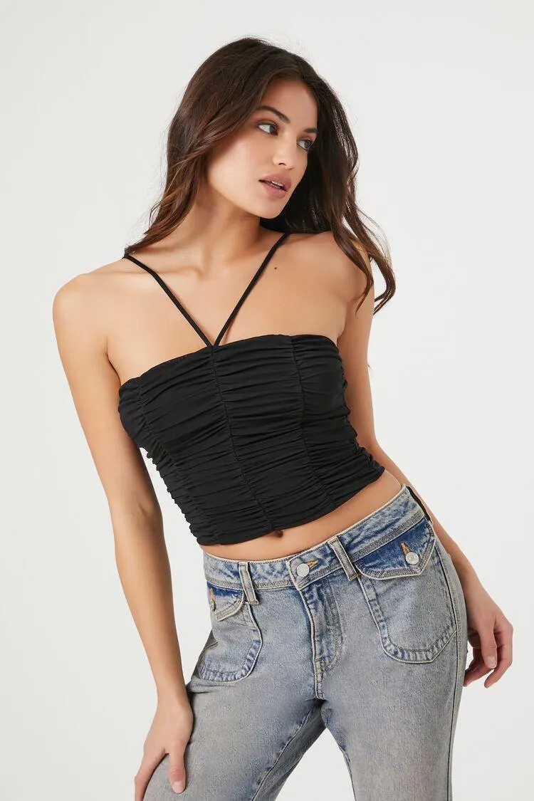 Ruched Mesh Cropped Cami