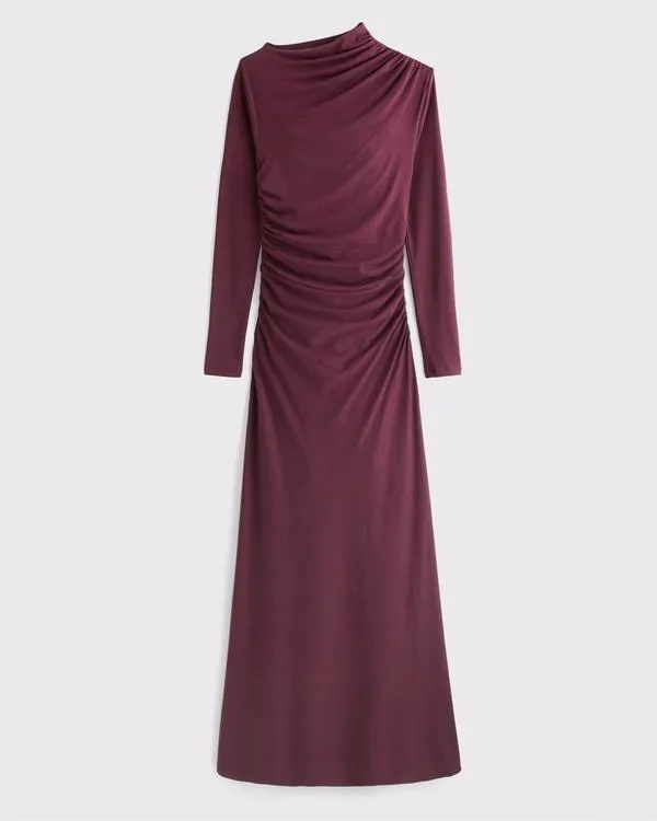 Long-Sleeve Draped Knit Maxi Dress