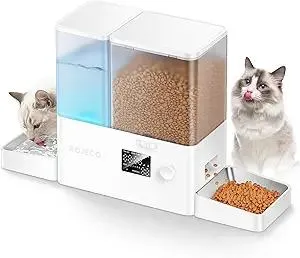 Rojeco Pet Automatic Cat Feeder and Water Dispenser Stainless Steel 2-in-1 Set Large Capacity Dispenser for Pets Dogs, Puppies, Kittens