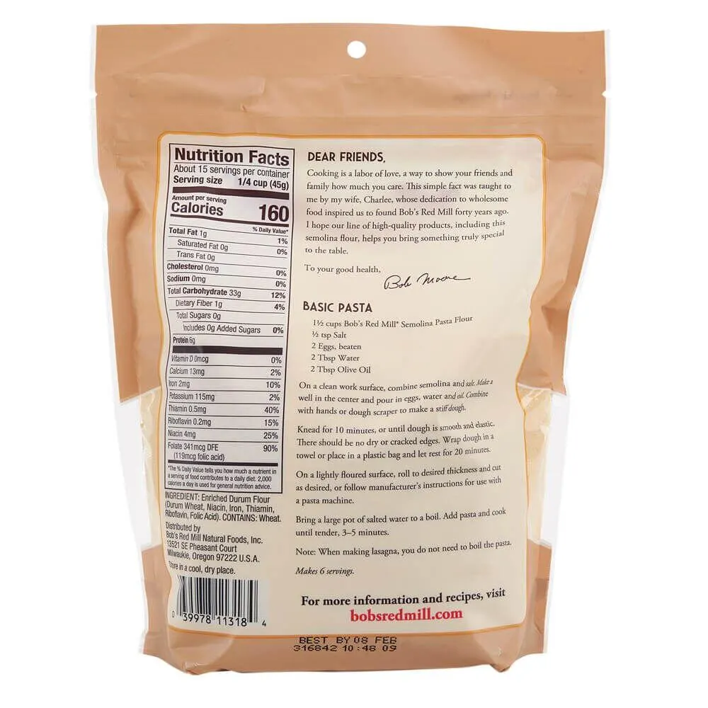 Bob’s Red Mill Semolina Pasta Flour, 24 oz