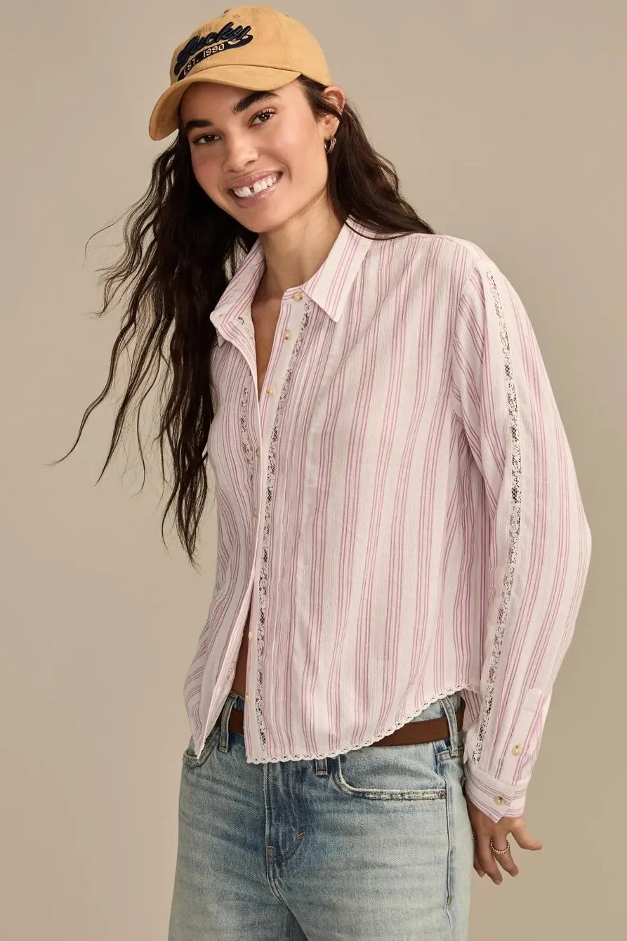 lace trimmed button down shirt