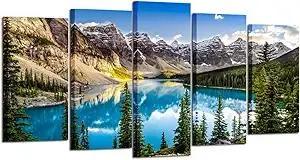KREATIVE ARTS - 5 Pieces Canvas Prints Wall Art Canada Moraine Lake And Rocky Mountain Landscape Pictures Modern Canvas Painting Giclee Artwork For Home Decoration (Large Size 60x32inch)