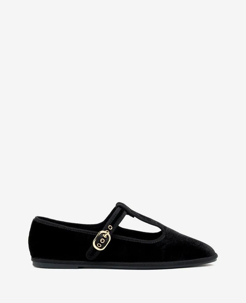 Verona Velvet T-Strap Mary Jane Flat - BLACK VELVET