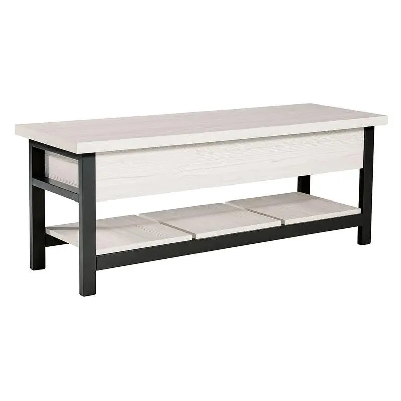 Rhyson Storage Bench, White Wood Grain