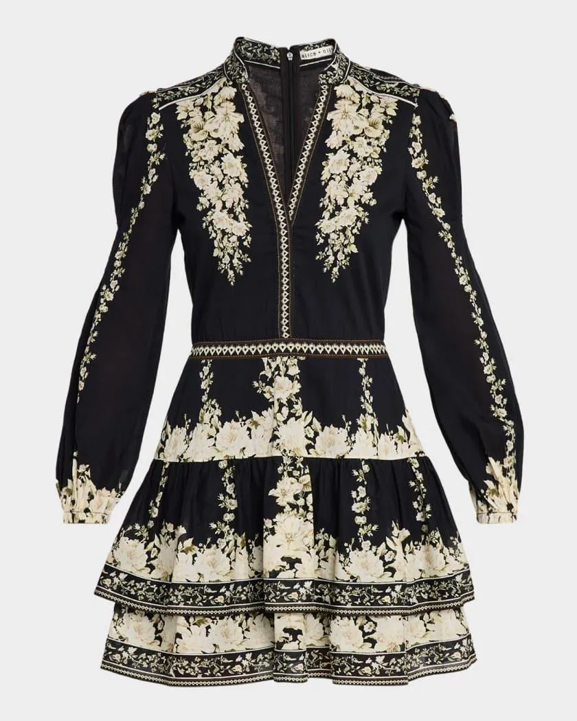 Valencia Tiered Long-Sleeve Mini Dress