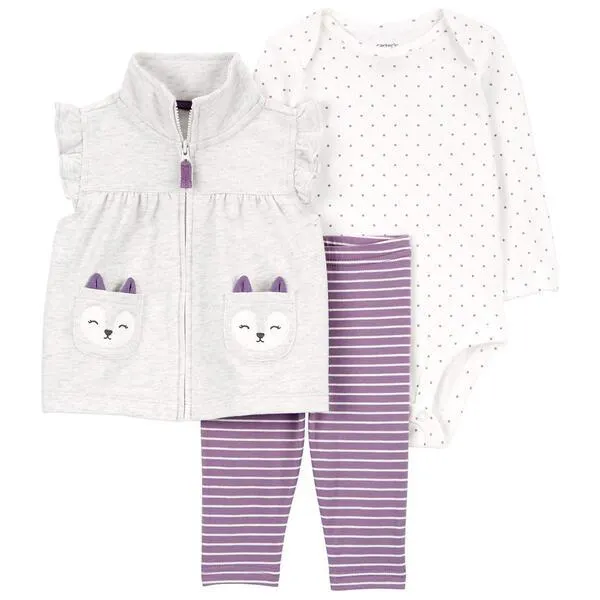 Baby Girl (3-24M) Carter’s® 3pc. Fox Little Vest Dot/Stripe Set