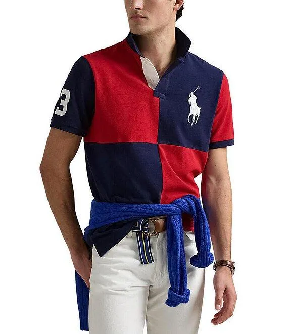Classic Fit Big Pony Color Block Mesh Short Sleeve Polo Shirt