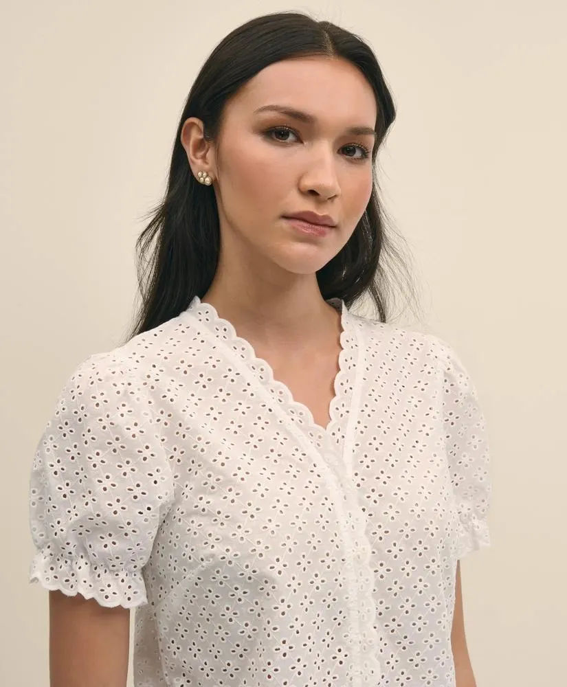Cotton Eyelet Short-Sleeve Shirt
