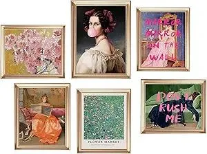 Eclectic Wall Decor Set Of 6, Vintage Eclectic Wall Art Prints, Trendy Colorful Wall Art, Retro Maximalist Decor Aesthetic, Wall Collage Kit Pictures for Living Room, Colorful Dorm Gallery Home Decor