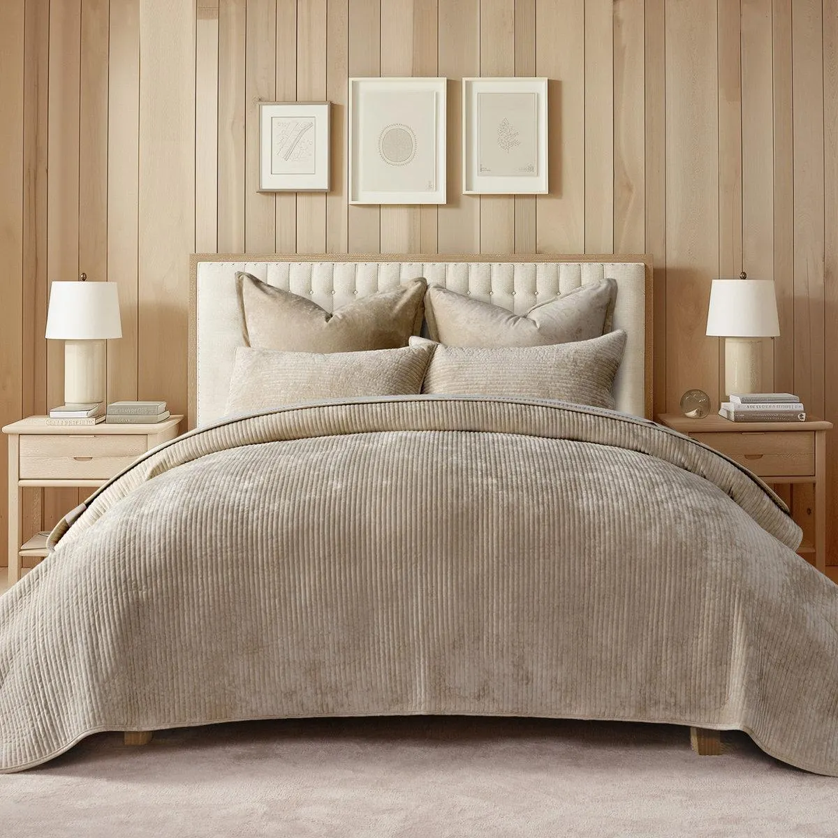 Striped Channel Velvet Quilt Set