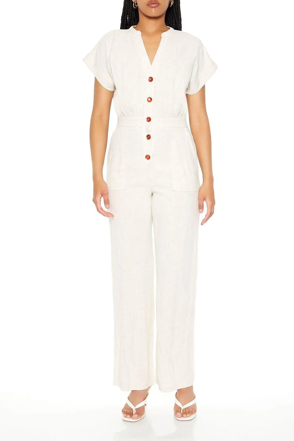 Buttoned Straight-Leg Jumpsuit