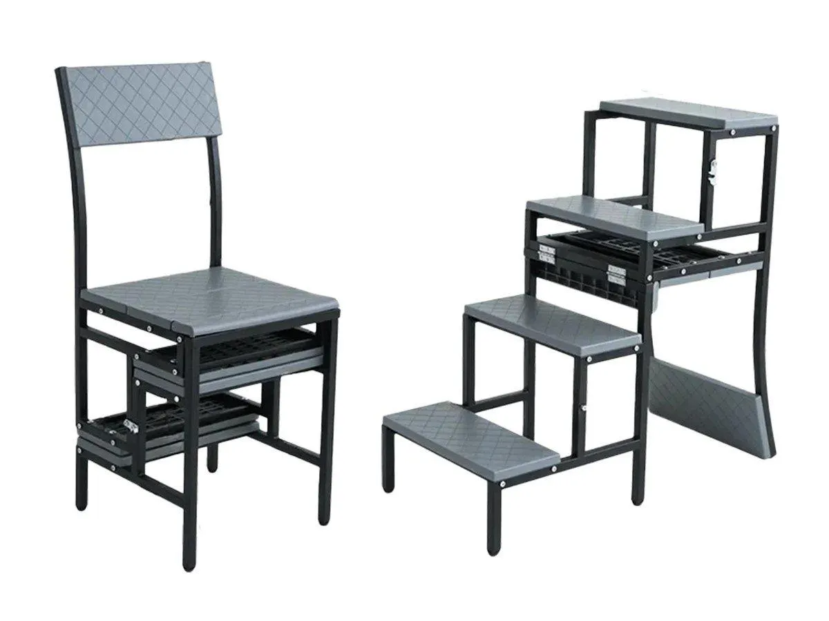 MPM Folding Ladder Chair, Convertible Portable 4-Step Library Ladder Step Stool, for Adults Office Home Kitchen Outdoor