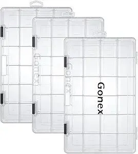 Gonex Fishing Tackle Boxes, 3600 3700 Tackle Trays with Adjustable Dividers, Clear Plastic Tackle Box Organizer Storage for Fishing Lure Bait Hook Jewelry Craft Beads Earring Container, 3 or 4 Packs