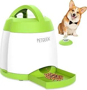 PETGEEK Dog Treat Dispenser with Button, Automatic Dog Feeder with Remote Control and Dual Power Supply, Dogs Puzzle Toys and Interactive Pet Stimulation Toys for Indoor or Outdoor Play(Green)