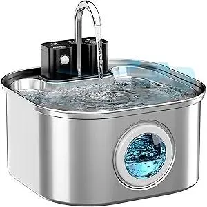 Wireless Cat Water Fountain Stainless Steel, 3.2L/108oz Battery Operated Pet Fountain with 3 Modes, Cordless Pet Water Dispenser for Cats and Dogs