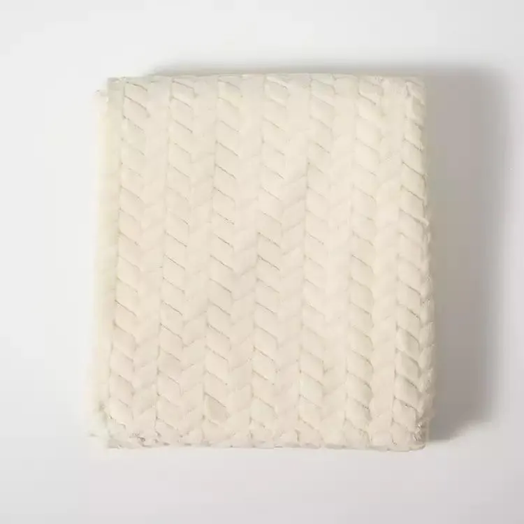 White Heavenly Herringbone Plush Throw