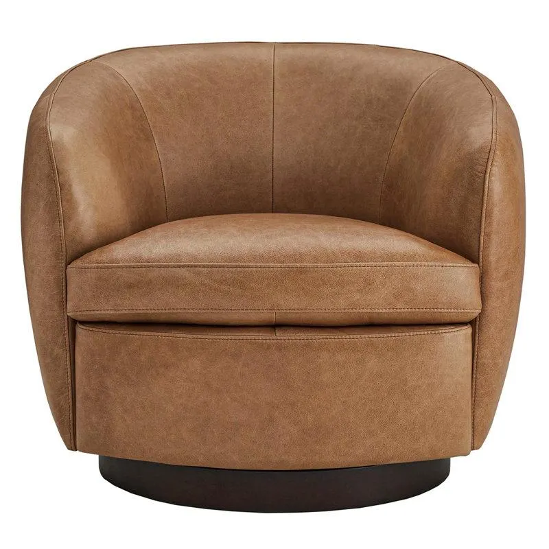 Marcy Genuine Leather Swivel Barrel Chair