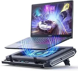 llano Laptop Cooler, Gaming Laptop Cooling Pad with 3500RPM Turbofan, 4.72 Inch External Fan Laptop Stand, Adjustable Variable Speed, Button Control, Seal Foam for Rapid Laptop13-17.3in, V10, Black