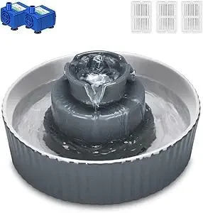 Ceramic Cat Water Fountain, 2.1L/71oz Cupcake Pet Water Fountain for Dog and Cat Indoor, 2 Ultra Quiet Pumps & 3 Carbon Filters
