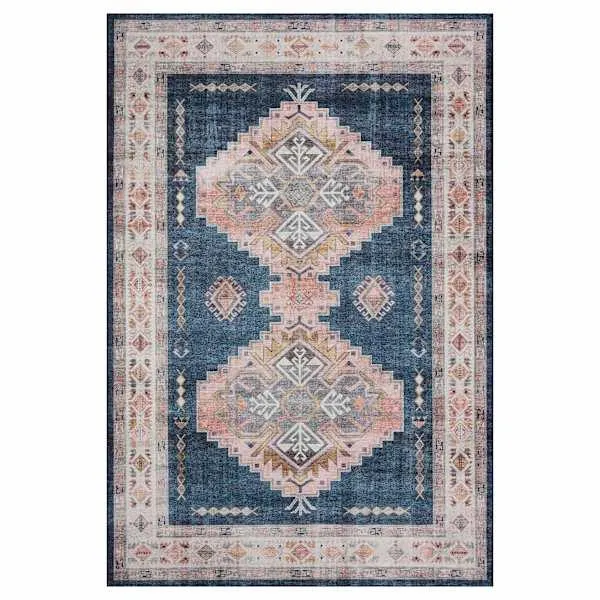 (D564) Khloe Blue Medallion Area Rug, 8x10