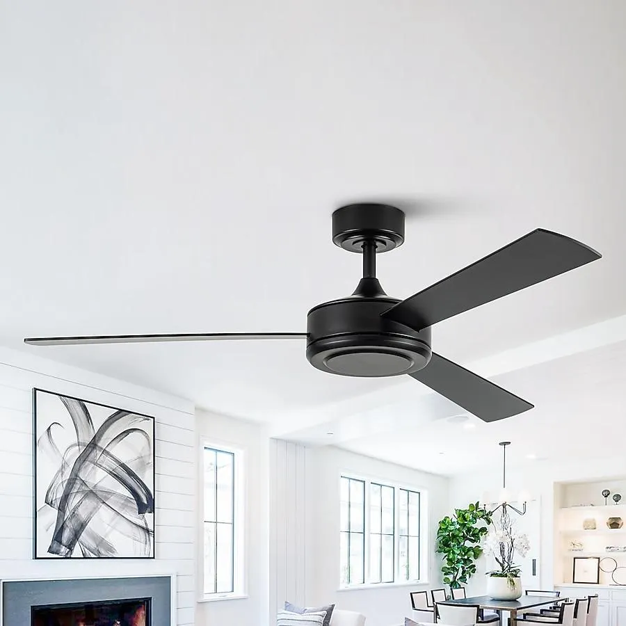 VACZON 52-Inches Matte Black with Black Blades Indoor Downrod mount Standard Ceiling Fan and Remote ( 3 -Blade)