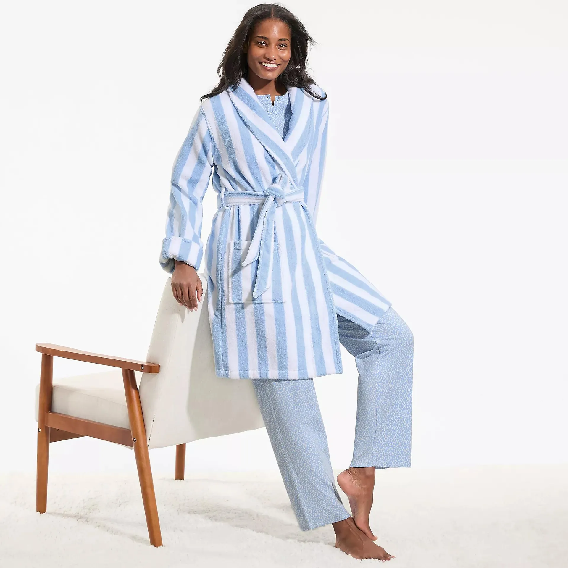 Women's Soft Terry Long Sleeve Knee Length Robe