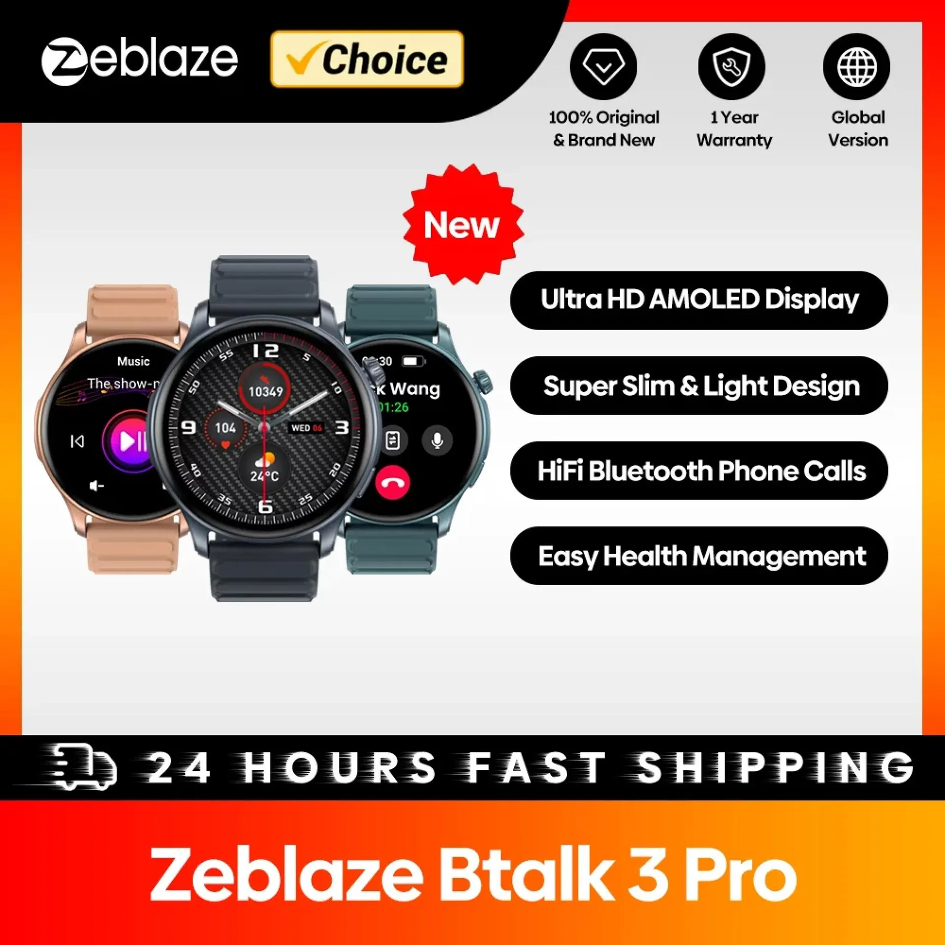 [Estreno mundial en 2024] Reloj inteligente Zeblaze Btalk 3 Pro con pantalla AMOLED, llamadas telefónicas Bluetooth de alta fidelidad, seguimiento de la salud y el estado físico
