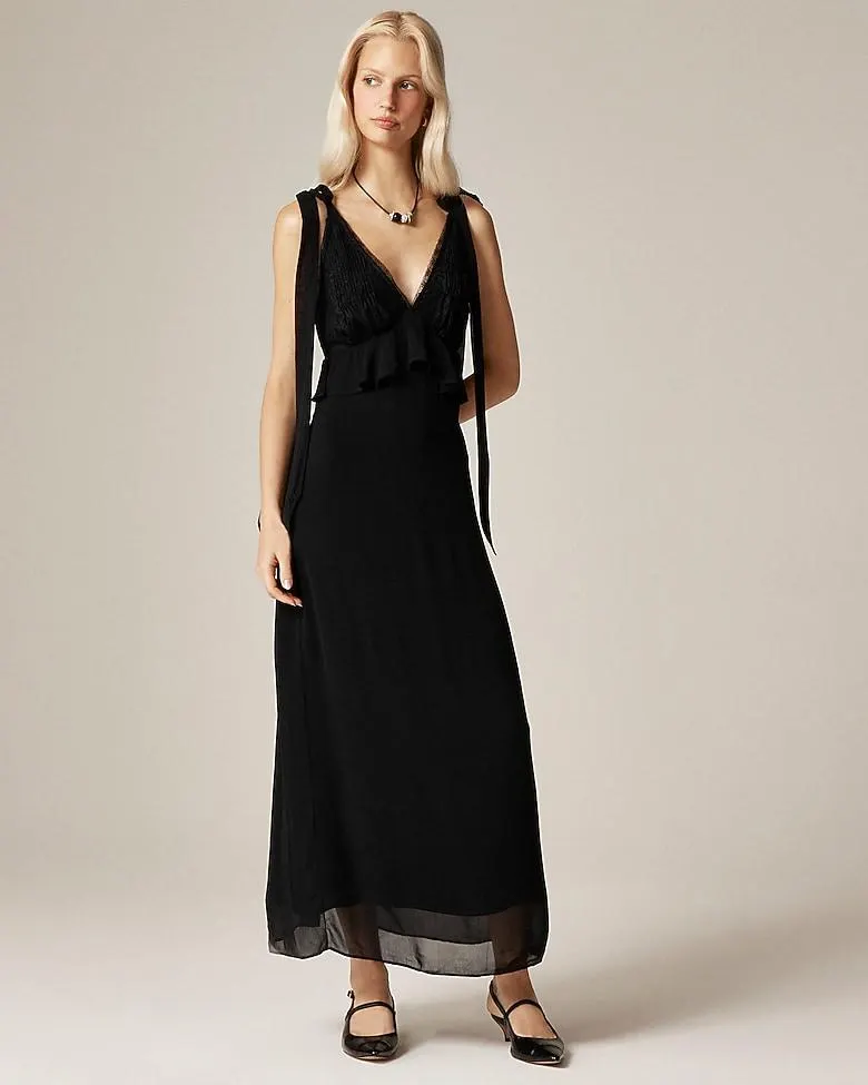 Collection lace and ruffle midi dress in chiffon