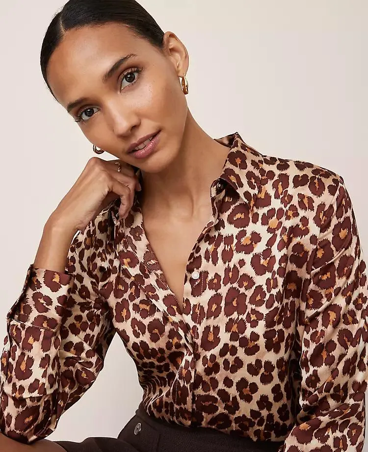 Animal Print Satin Button Down Shirt