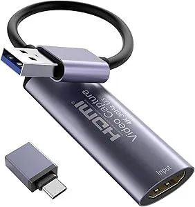 Video Capture Card, Stream and Record in YUY2 1080P 60FPS USB 3.0 HDMI to USB A/USB C, HDMI Capture Card for Nintendo Switch, PS5, PS4/Pro, Xbox Series X/S, Xbox One X/S, in OBS and More