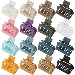 Small Hair Clips for Women and Girls - 2 Inch Rectangle Medium Claw Clips for Thin/Fine Hair - Nonslip Strong Hold Matte Jaw - 16 Pack(natural colors)