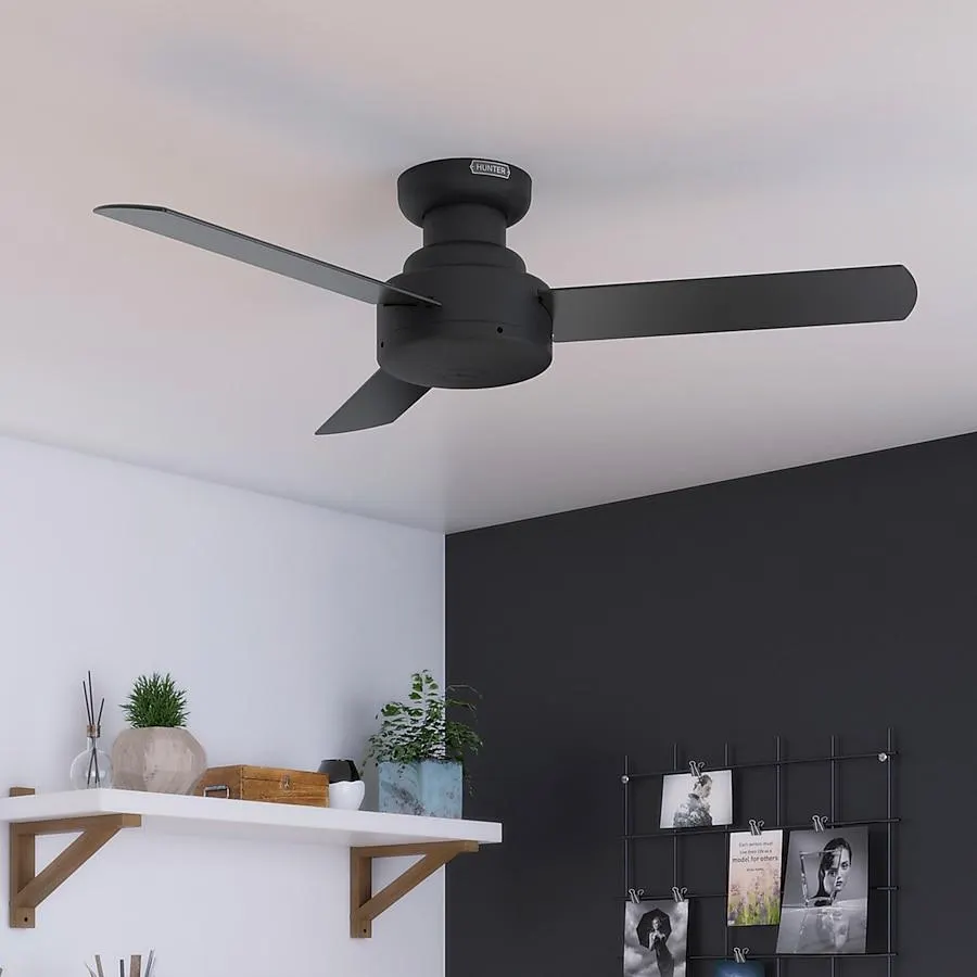 Hunter Presto SureSpeed 44-in Flush Mount Matte Black with Matte Black Blades Propeller Ceiling Fan Without Light 3 -Blade )