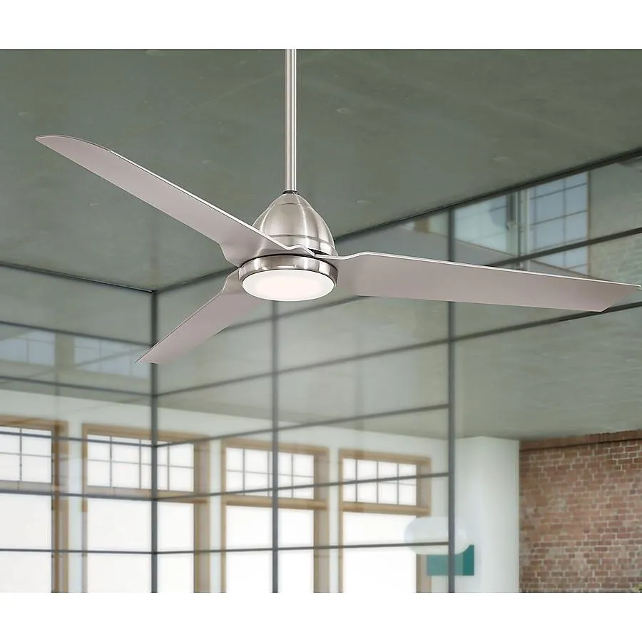 Minka Aire Java LED 54-in Polished Nickel with Silver Blades Integrated LED Indoor/Outdoor Ceiling Fan with Light and Remote (3-Blade)