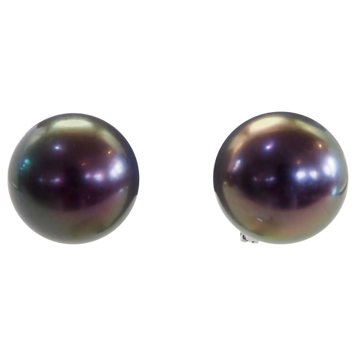 18K White Gold 12.9mm South Sea Black Pearl Fine Latched Back Stud Earring
