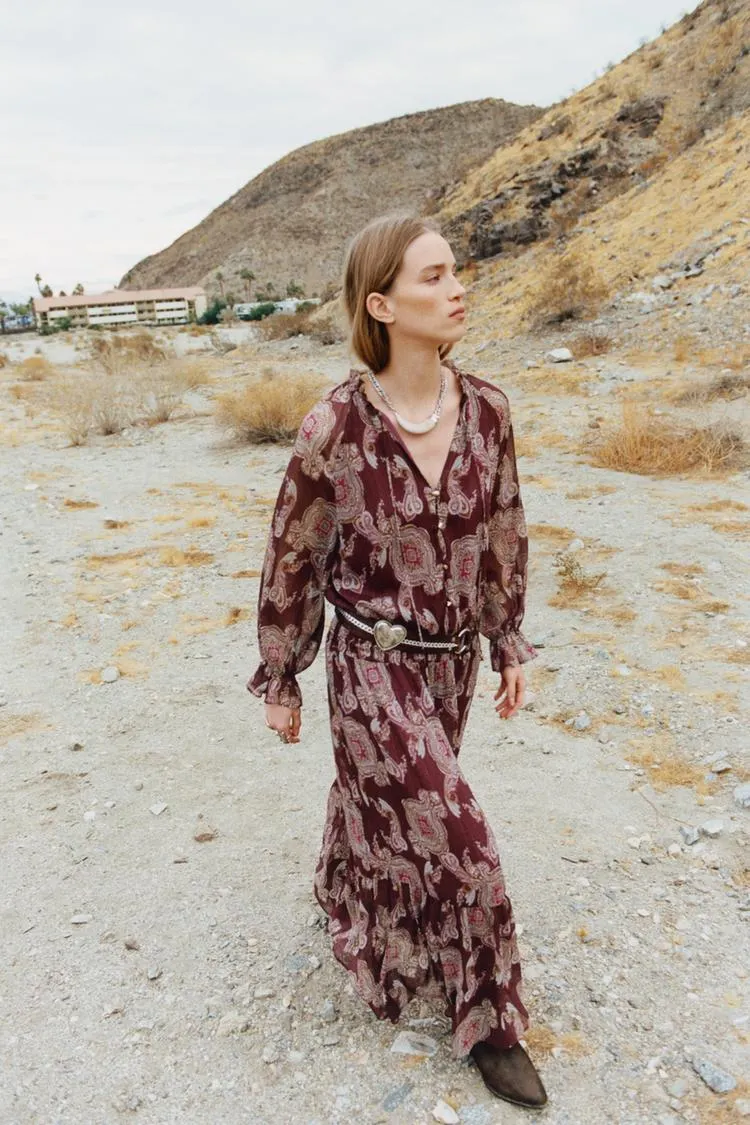 VESTIDO LARGO ESTAMPADO HILO METALIZADO